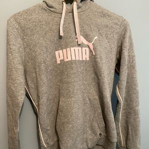 Puma Logo Pullover Hoodie, grey and pink